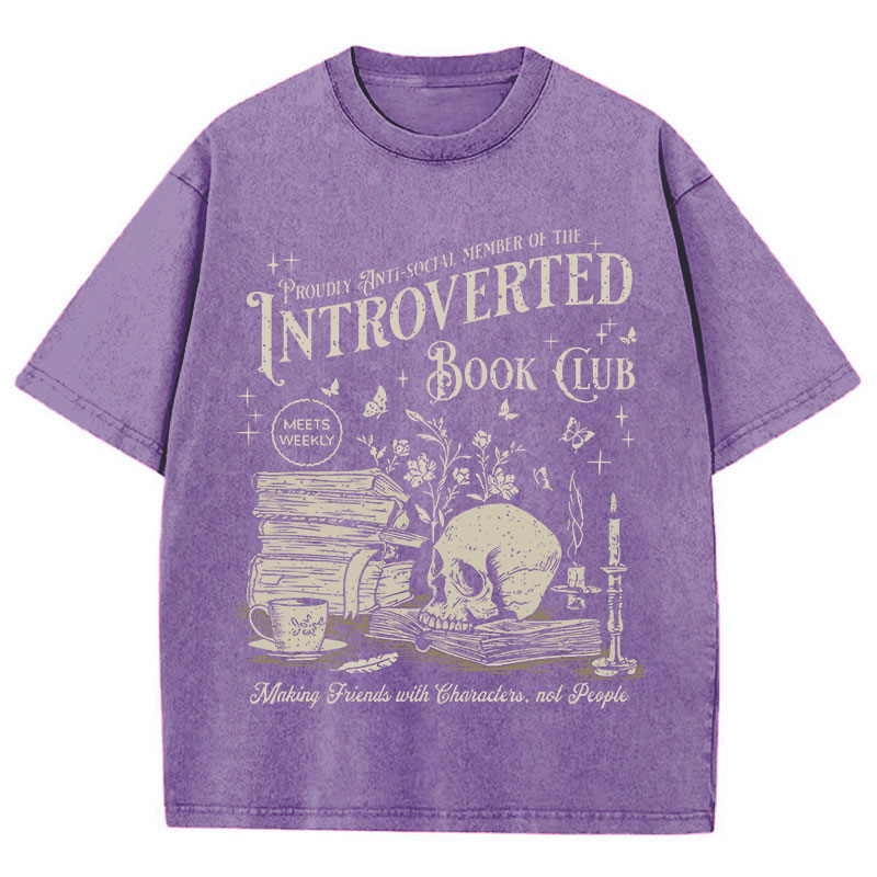 Introverted Book Club Teacher Washed T-Shirt