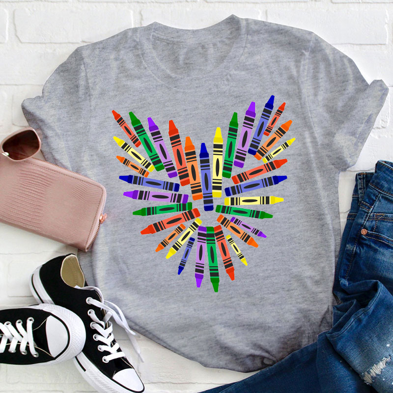 Colorful Crayon Hearts Teacher T-Shirt