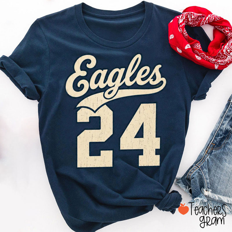 Personalized Mascot And Number Vintage Distressed Graphic Teacher T‑Shirt