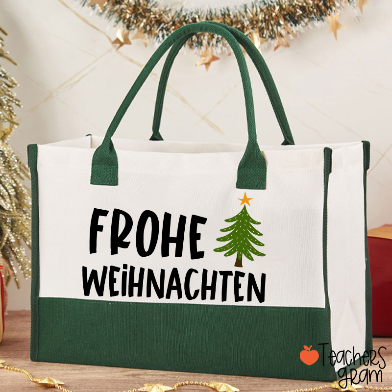 Frohe Weihnachten Christmas Tree German Teacher Cotton Tote Bag