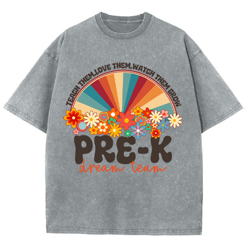 Personalized Teach Love Watch Them Grow Teacher Washed T-Shirt