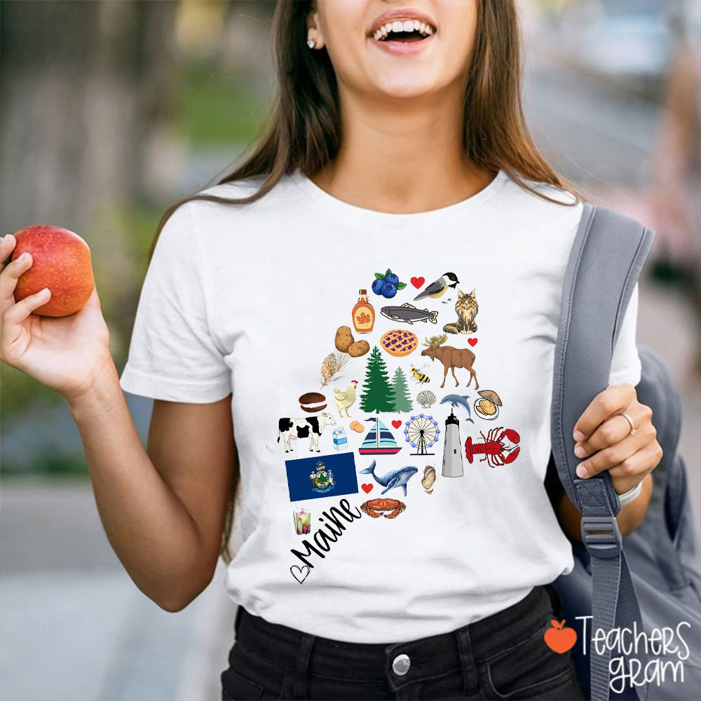 Maine Map Teacher T-Shirt