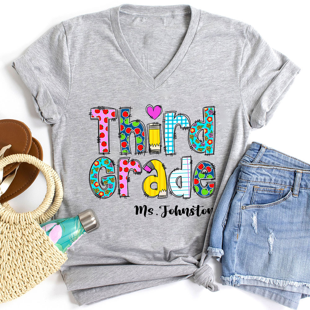 Personalized I'm A Teacher Female V-Neck T-Shirt