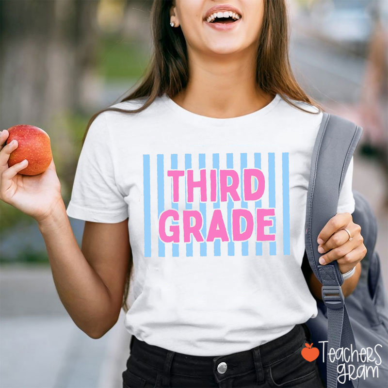 Personalized Grade Vertical Stripes Bold Teacher T-Shirt