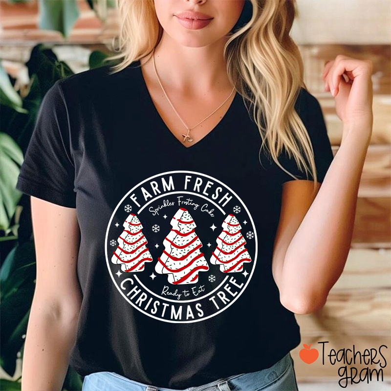 Farm Fresh Christmas Tree Teacher Female V-Neck T-Shirt