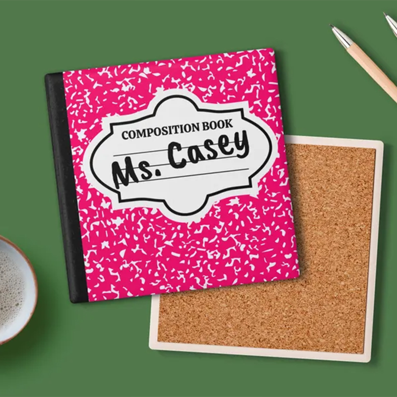 Personalised Name Polka Dot Composition Book Teacher Coasters