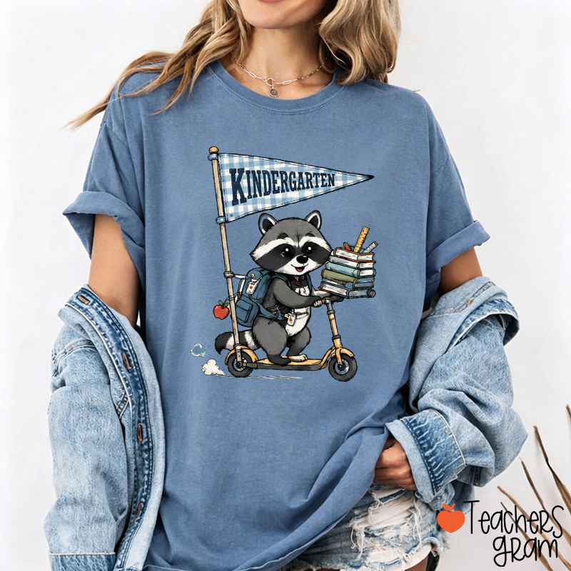 Personalized Grade Name Raccoon Scooter Pennant Teacher T-Shirt