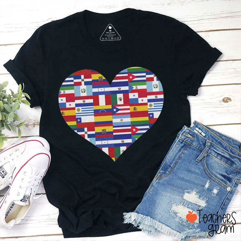 Heart Composed Of Flag Spanish Teacher T-Shirt