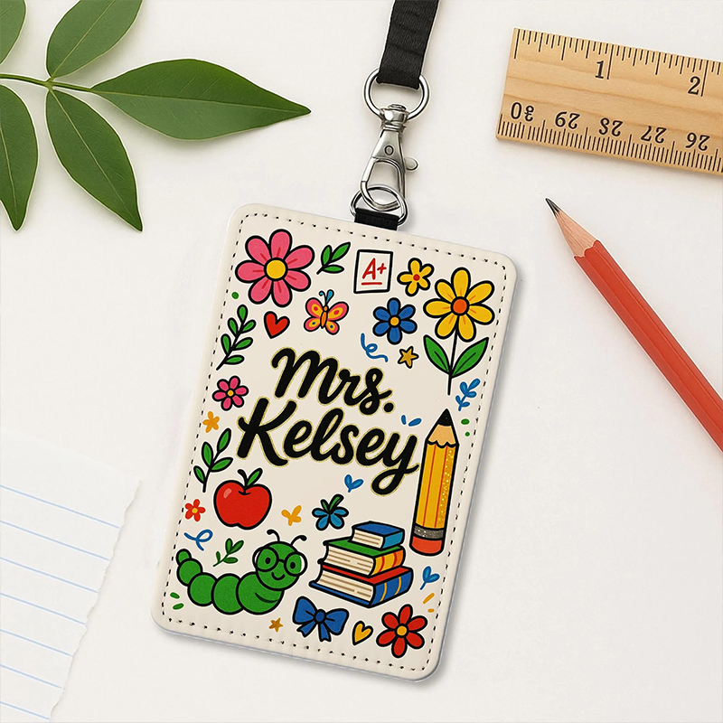 Personalized Name Flower Caterpillar Teacher Card Holder