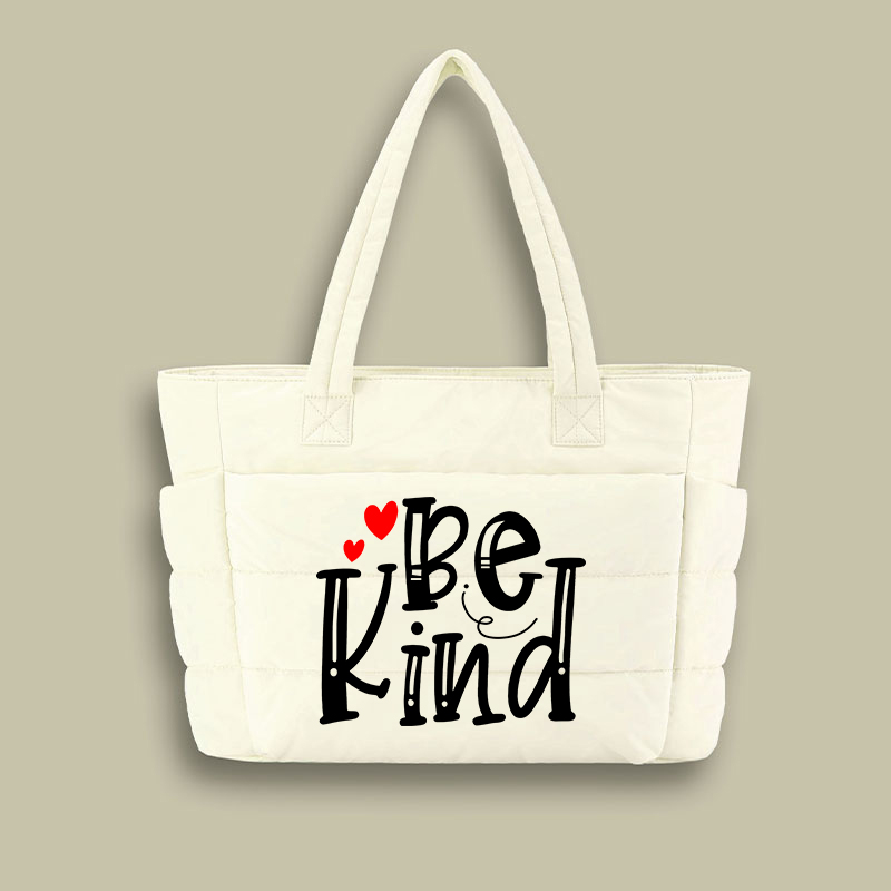 Be Kind Red Heart Teacher Puffy Tote Bag