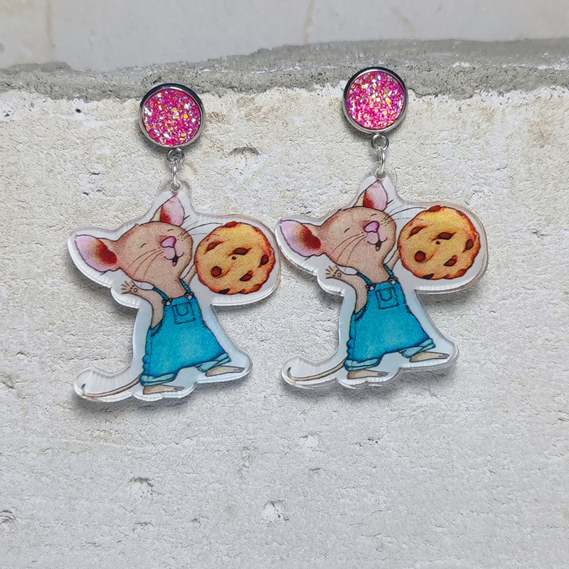 Rainbow Fish And Cute Mouse Teacher Acrylic Earrings
