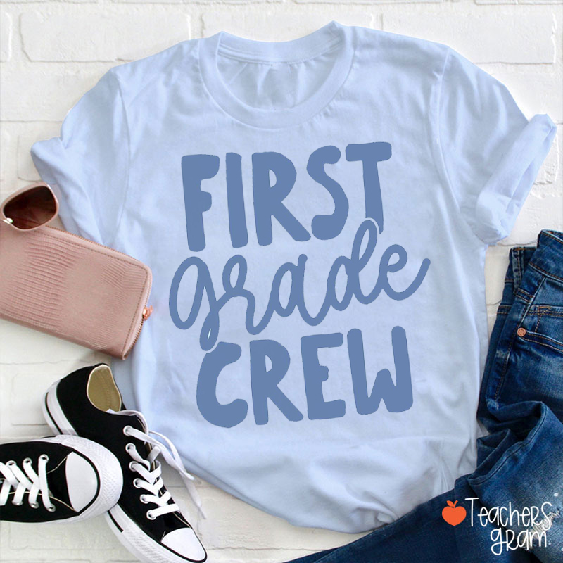 Personalized Grade Crew Bubble Cursive Text Teacher T-Shirt