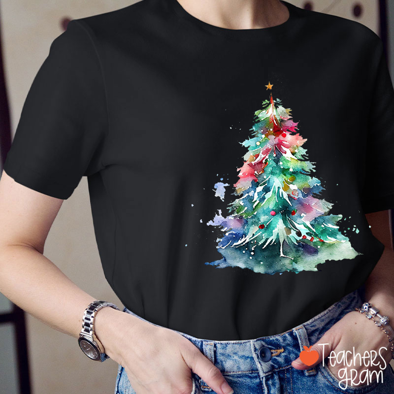 Oil Painted Christmas Tree Teacher T-Shirt
