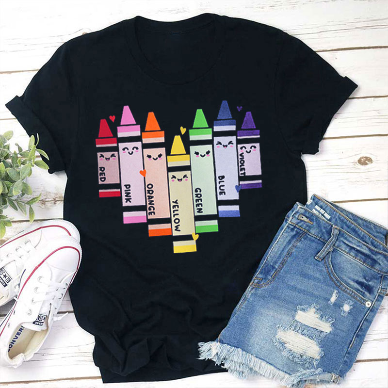 Colorful Crayons Heart Teacher T-Shirt