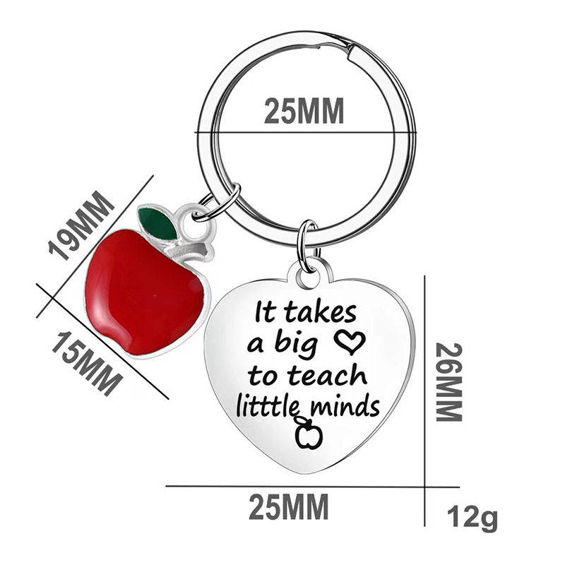 Apple Heart Shaped Stainless Steel Teacher Keychain