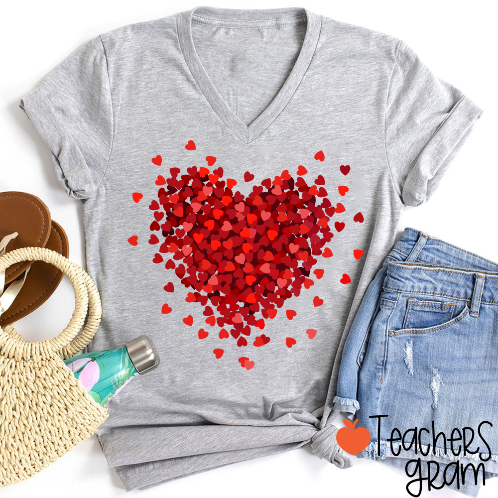 Let Love Fill Your Heart Teacher Female V-Neck T-Shirt