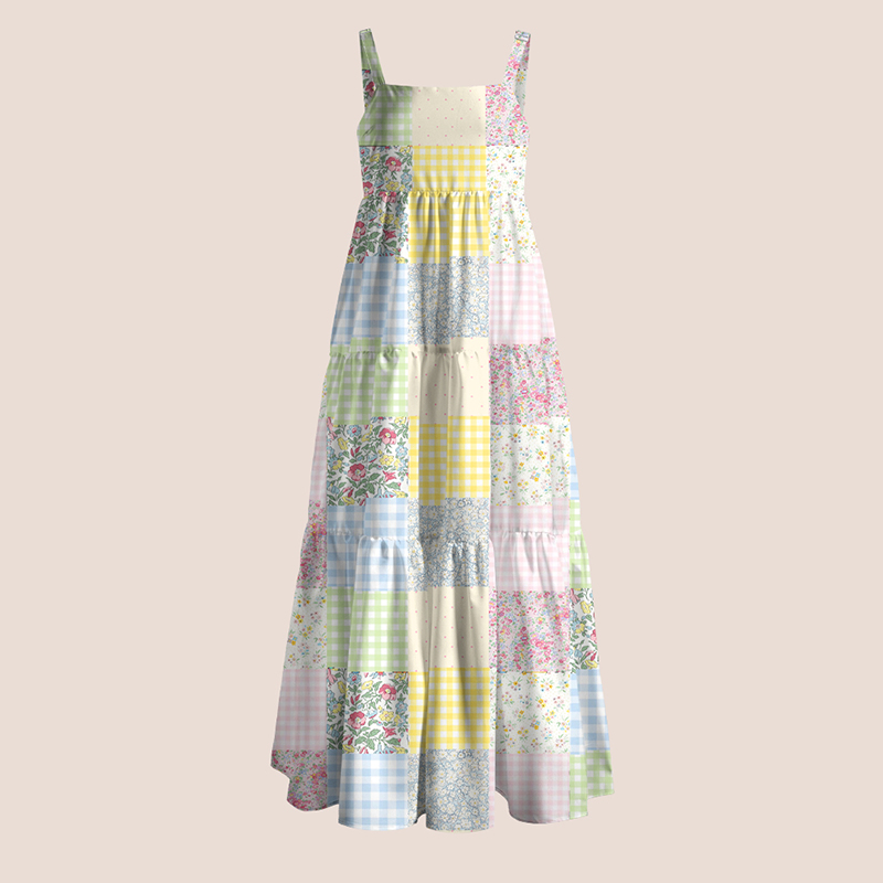 Floral Plaid Faux Patchwork Teacher Slip Dress