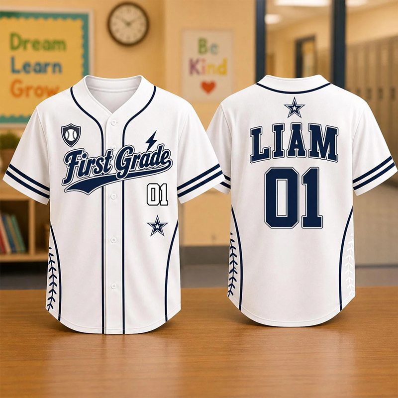 Personalized Grade Name Number Lightning Star Teacher Baseball Jersey
