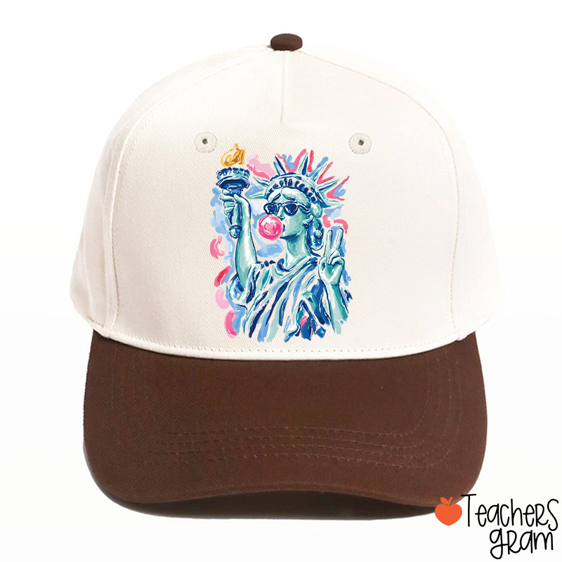 Preppy Statue Of Liberty Blowing Bubble Teacher Baseball Cap