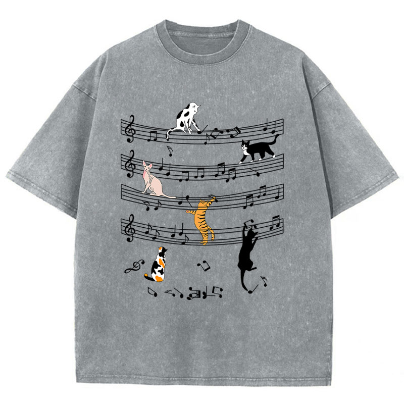 Cats And Music Teacher Washed T-Shirt