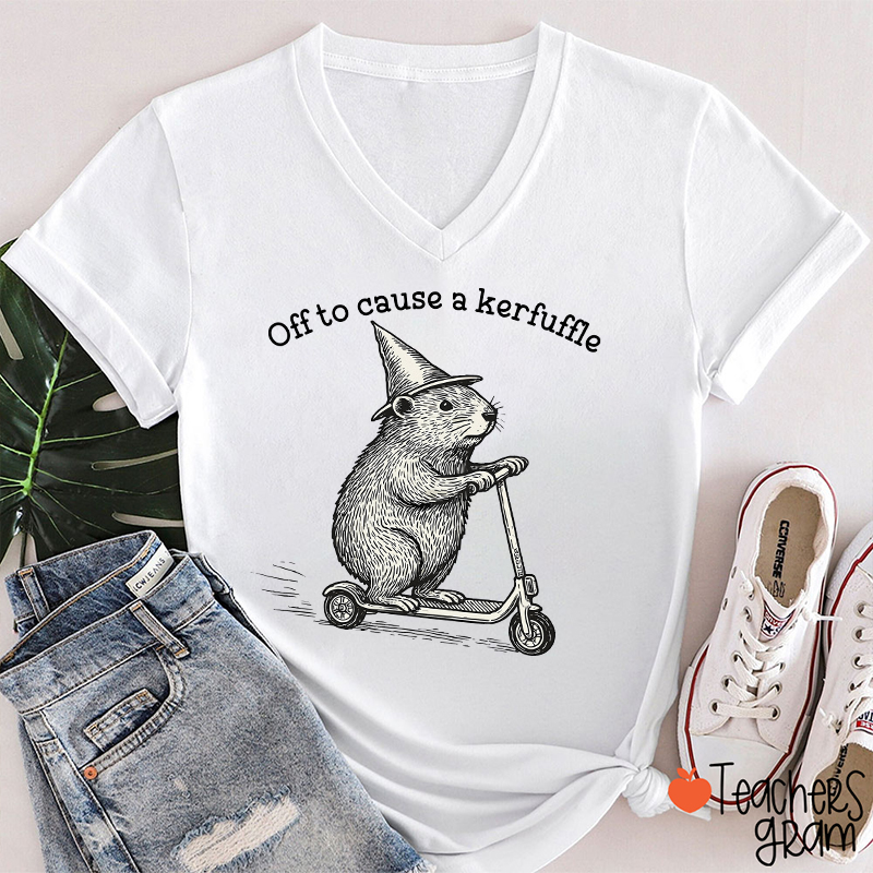 Off To Cause A Kerfuffle Teacher Female V-Neck T-Shirt