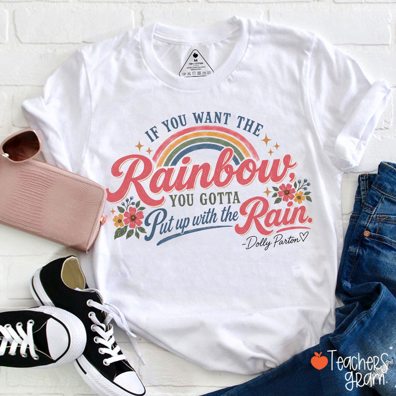 Dolly Parton Rainbow Quote Floral Teacher T‑Shirt