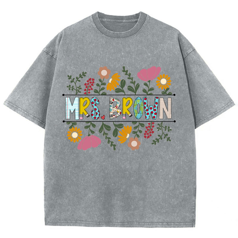 Personalized A Cluster Of Blooming Flowers Teacher Washed T-Shirt
