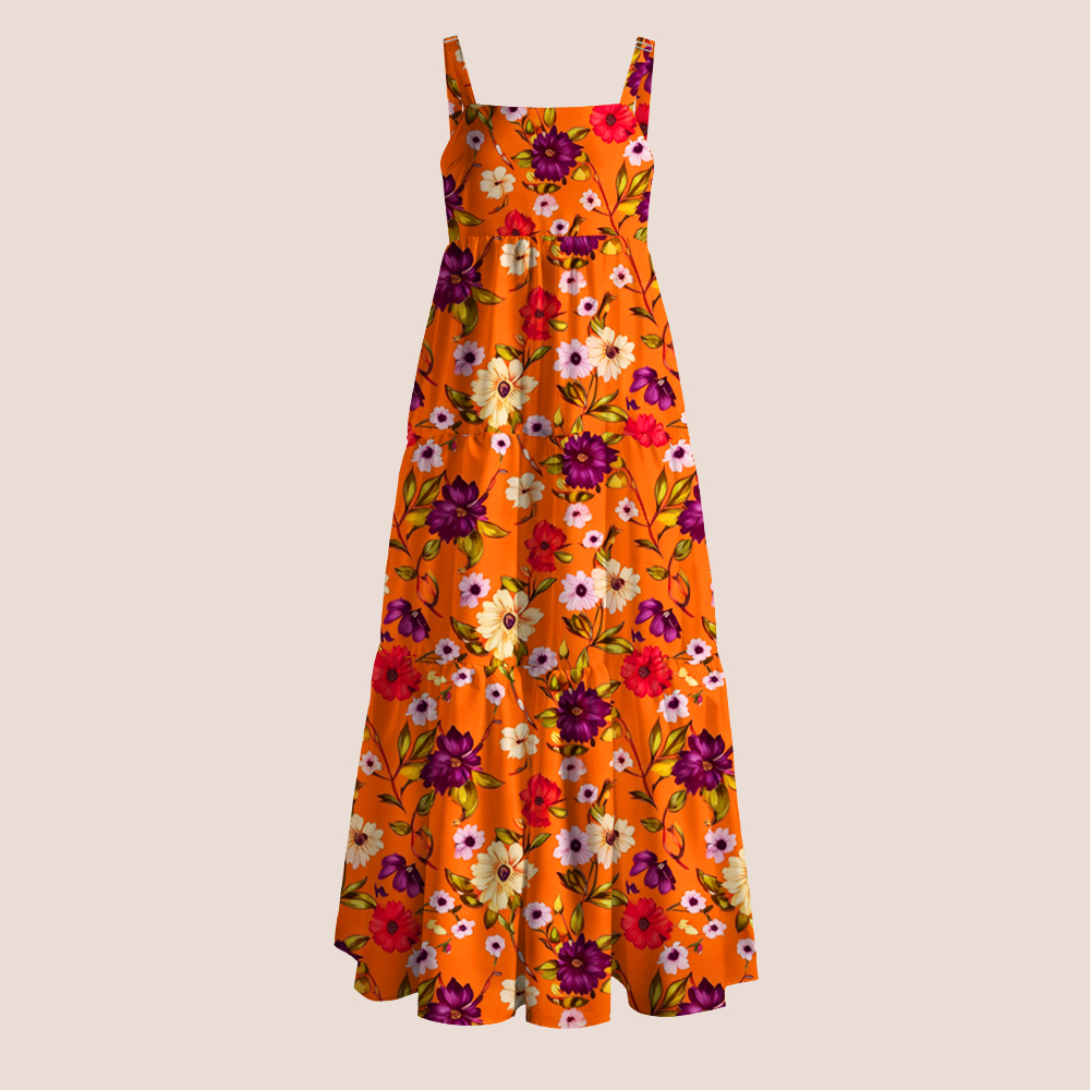Orange Floral Print Teacher Slip Dress