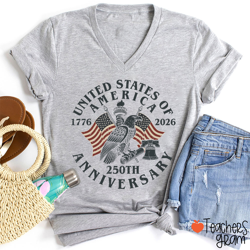 United States Of America 250th Anniversary Teacher Female V-Neck T-Shirt