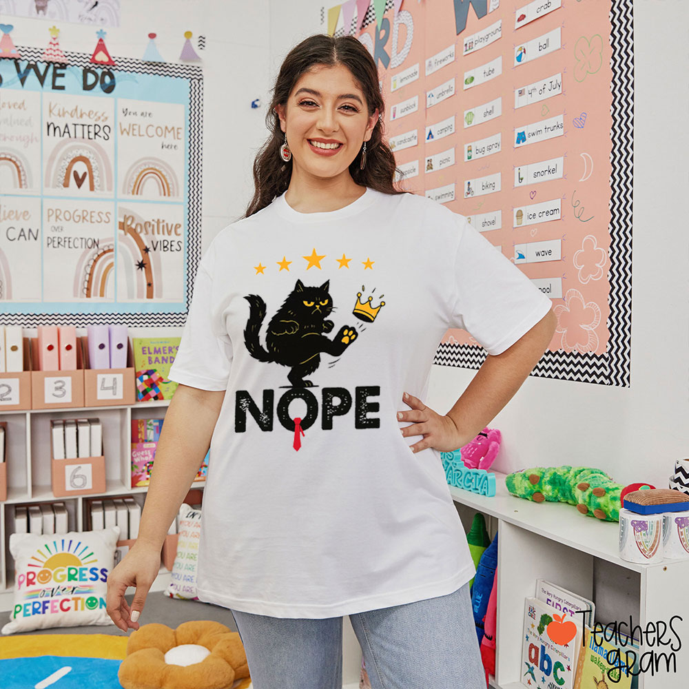 Black Cat Nope No Kings Teacher T-Shirt