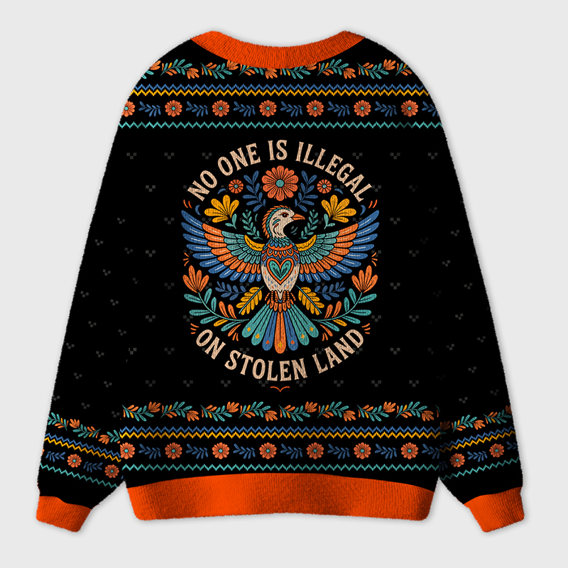 No One Is Illegal On Stolen Land Teacher Ugly Cardigan Sweaters