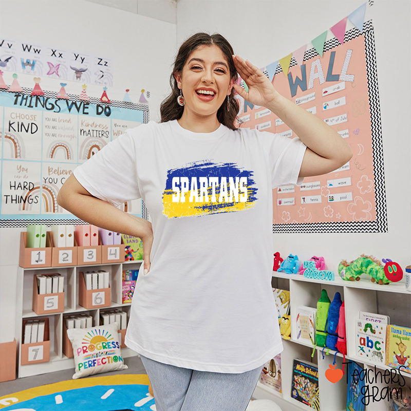 Personalized Mascot Contrasting Colors Brush Stroke Teacher T-Shirt