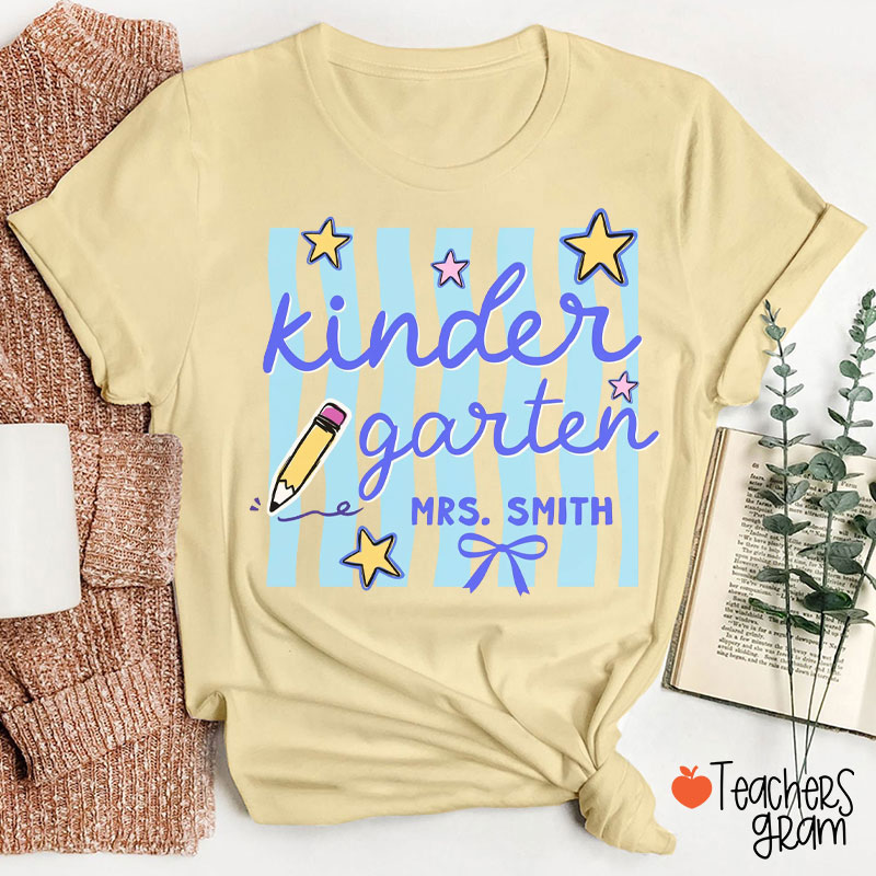 Personalized Grade And Name Stars And Pencil Teacher T-Shirt