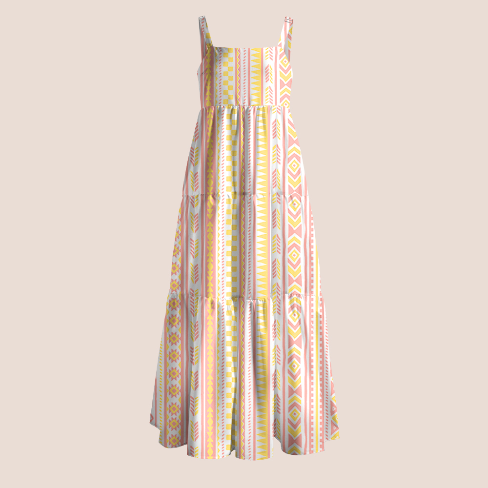 Pink Yellow Geometric Teacher Slip Dress
