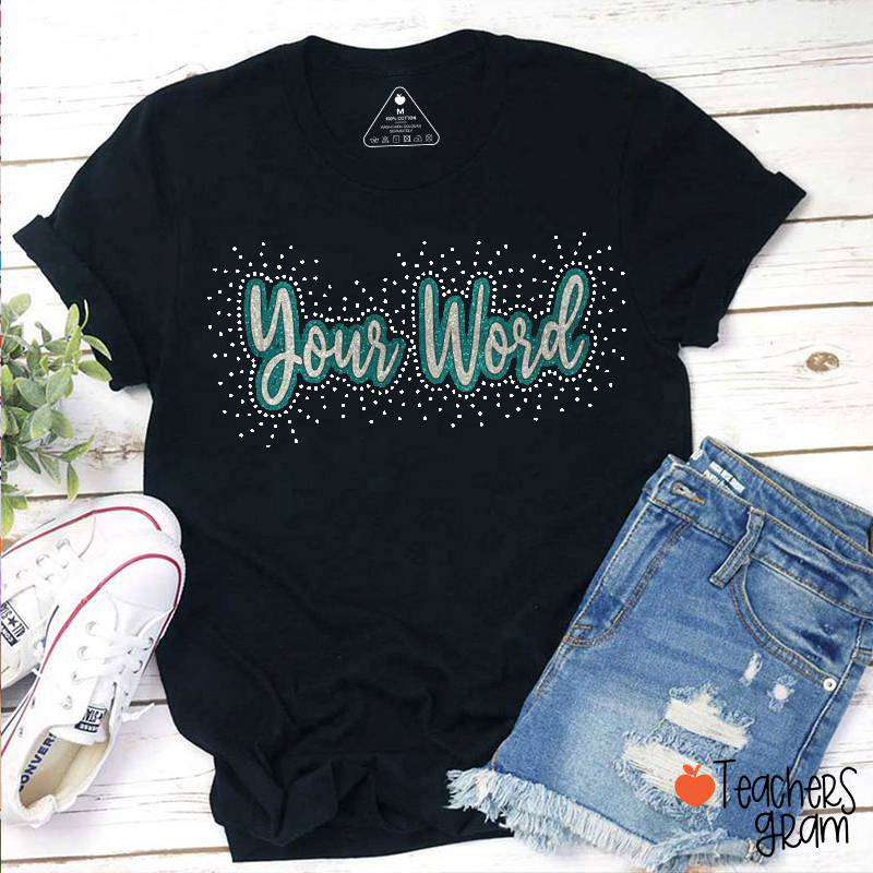 Personalized Team Name Faux Glitter Rhinestone Script Teacher T-Shirt