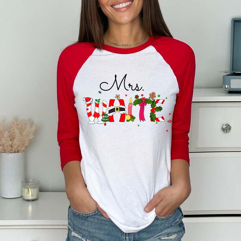 Personalized Christmas Style Teacher Raglan Long Sleeve T-Shirt