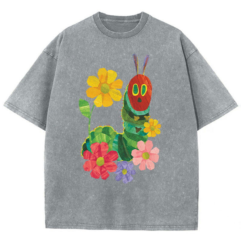 Flowers And The Very Hungry Caterpillar Teacher Washed T-Shirt