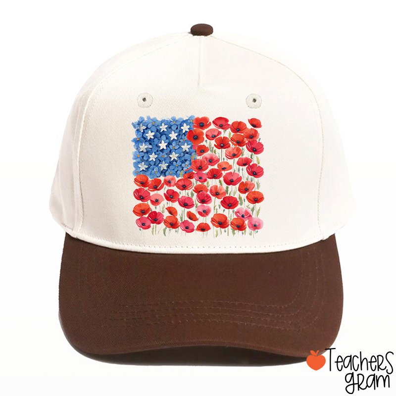 Floral USA Flag 250th Anniversary Teacher Baseball Cap