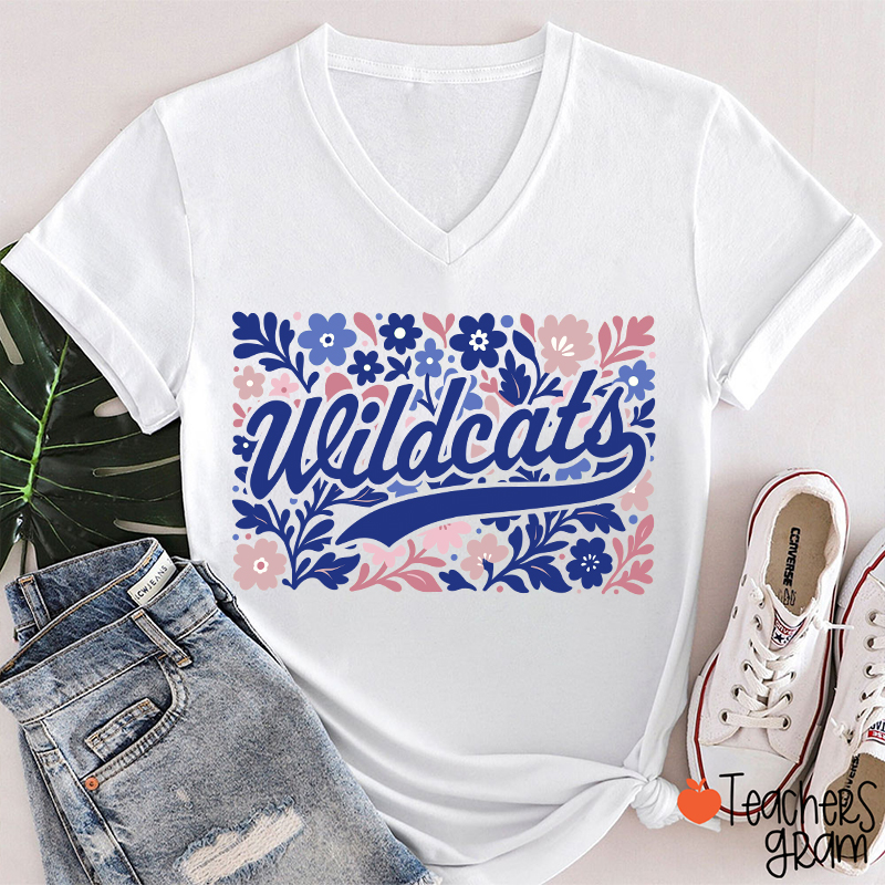 Personalized Mascot Contrast Color Line Teacher Female V-Neck T-Shirt