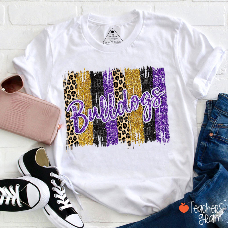 Personalized Mascot Leopard Stroke Faux Glitter Teacher T-Shirt