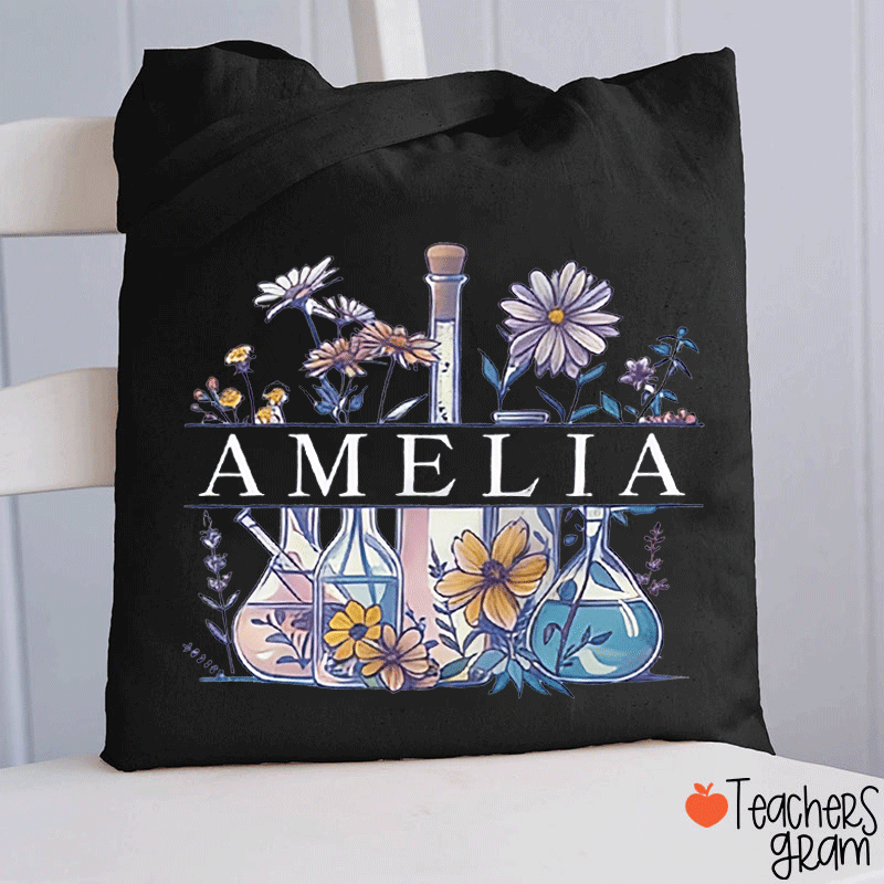 Personalized Name Flower Chemical Reagent Teacher Tote Bag