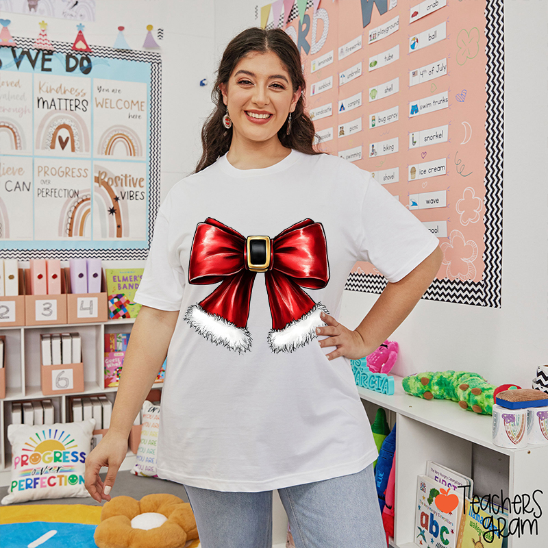 Santa Bow Teacher T-Shirt