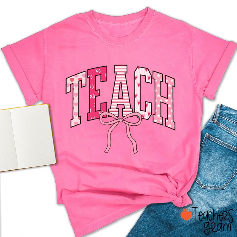 Preppy Pink Bow Teacher T-Shirt