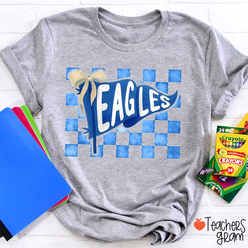Personalized Mascot Pennant Checkered Teacher T-Shirt