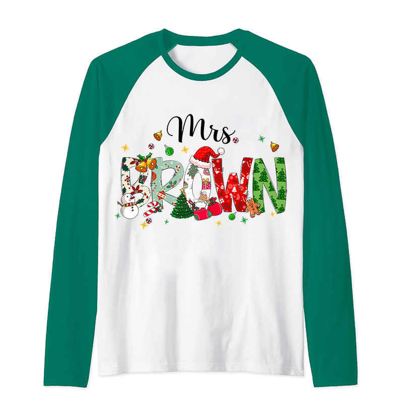 Personalized Name Christmas Atmosphere Teacher Raglan Long Sleeve T-Shirt