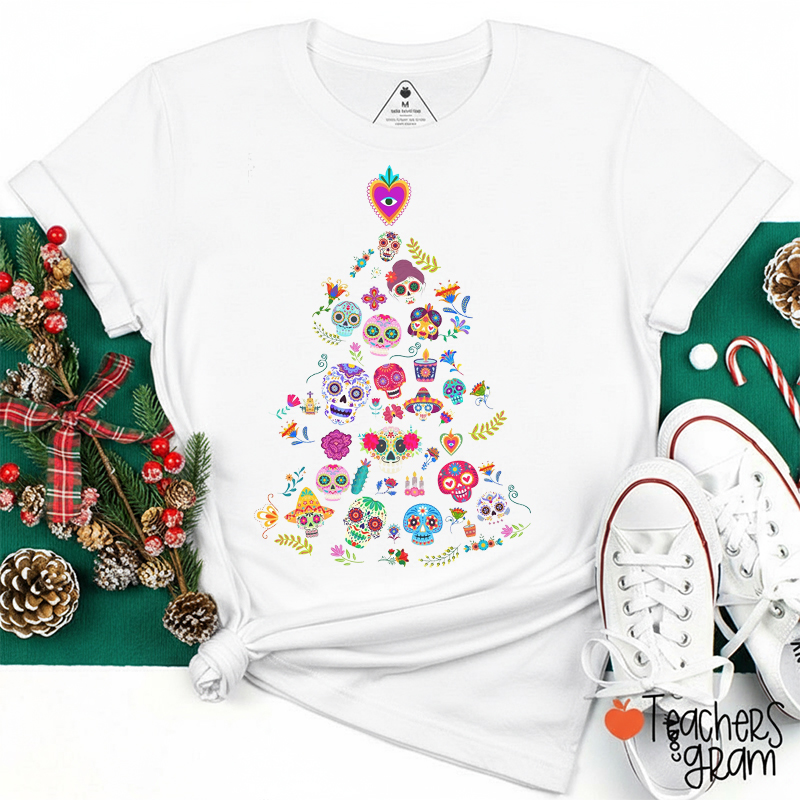 Sugar Skull Christmas Tree Spanish Teacher T-Shirt