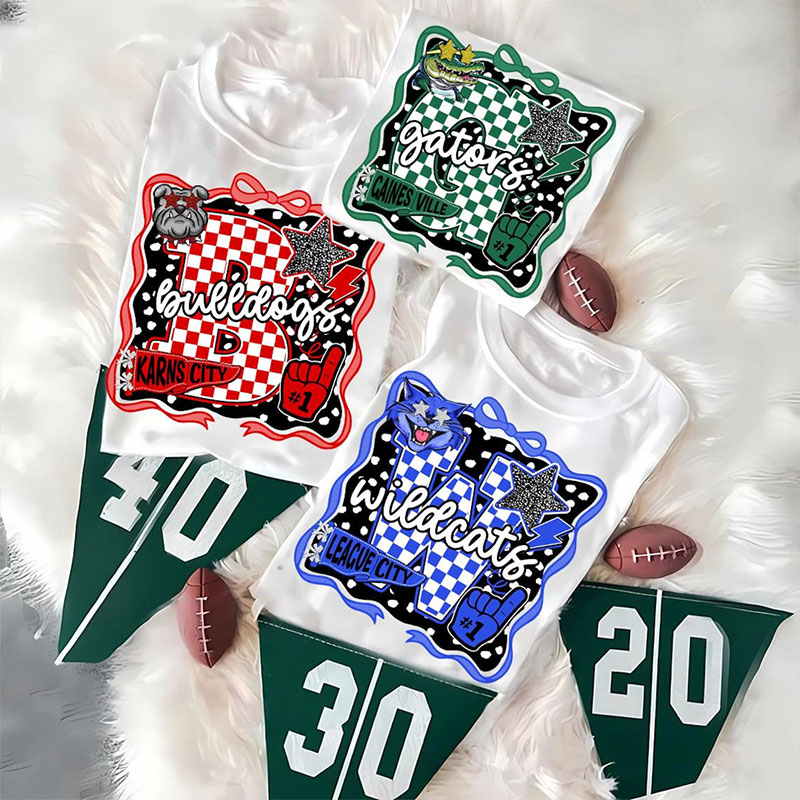 Personalized Mascot Checkerboard Background School Spirit Teacher T-Shirt