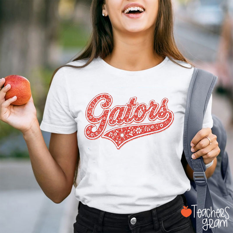 Personalized Mascot Floral Script Teacher T-Shirt