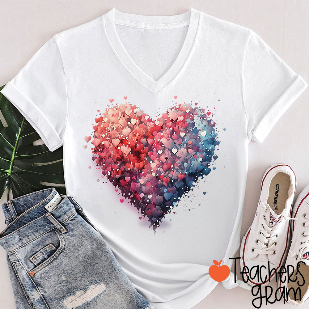 Bubble Heart Teacher Female V-Neck T-Shirt