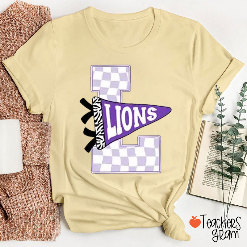Personalized Mascot Checkered Pennant School Team Teacher T-Shirt